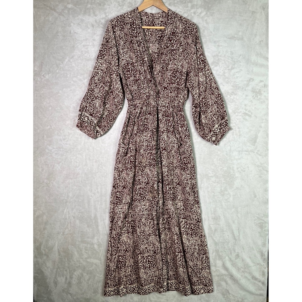 NATALIE MARTIN Nat | Anthropologie Nico Burgundy‎ Floral Wrap Maxi Dress Large